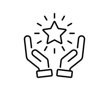 El ele tutuşan yıldız ikonu. Kişi ödülü işareti. Yıldız el ikonudur. İş piyasası için bir el ve yıldız sunan sadakat programı simgesi
