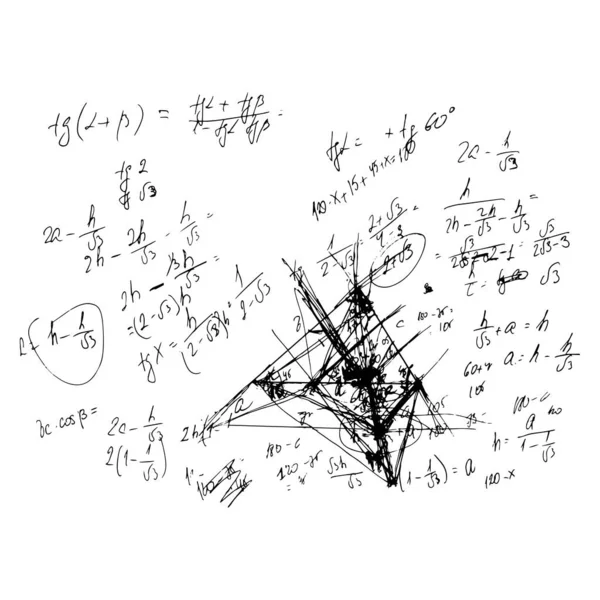 一组数学公式和问题及方程的解 学生的家庭作业 代数和几何任务的矢量图像 — 图库矢量图片