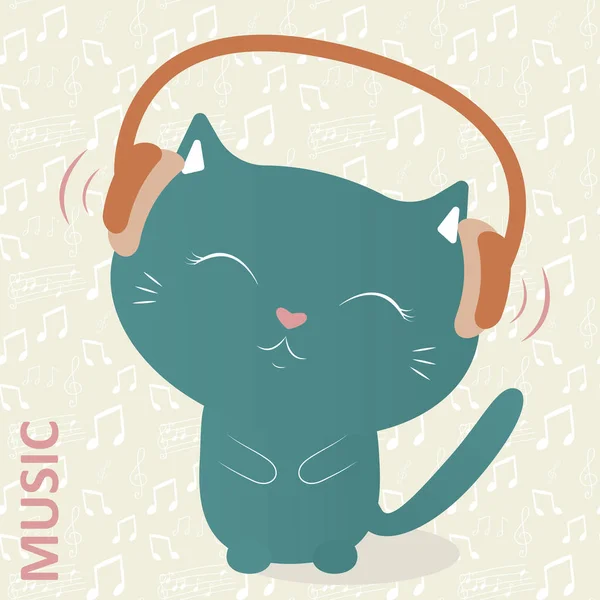 Vektor Kucing Lucu Headphone Mendengarkan Musik - Stok Vektor