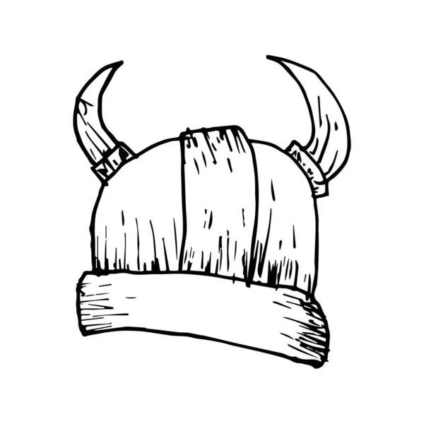 Casco Vikingo Vectorial Con Cuernos Dibujo Mano — Vector de stock