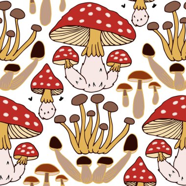Fly agaric mushrooms. Set. Poisonous mushrooms. Vector illustration, doodle. Isolated background. 