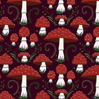 Fly agaric mushrooms. Set. Poisonous mushrooms. Vector illustration, doodle. Isolated background. 