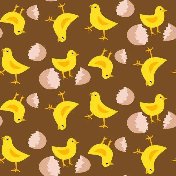 Mönster Med Kycklingar Som Kläckts Ett Ägg Fjäderfäuppfödning Vektorillustration — Stock vektor