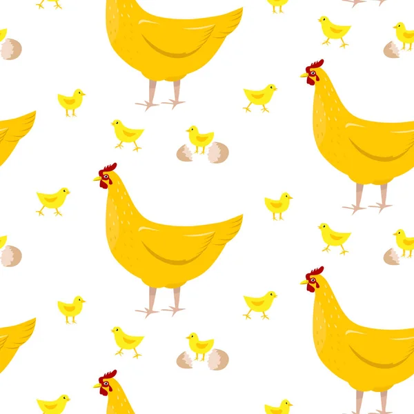 家养母鸡和小鸡的模式 母鸡和小鸡 矢量说明 — 图库矢量图片