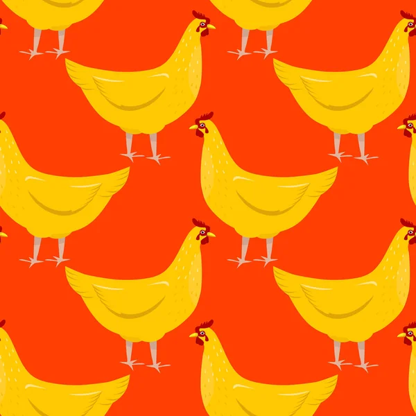 Altın Tavuklar Vektör Çizimi Kırmızı Arka Planda Kümes Hayvanları Ile — Stok Vektör