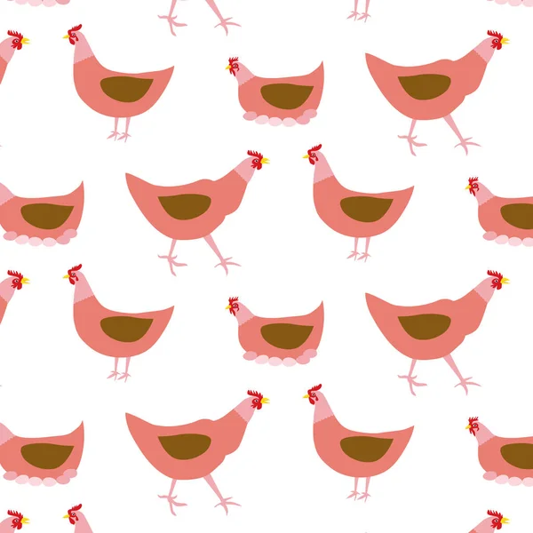 Domestic Chickens Simple Pattern Vector Illustration Poultry Yard — Stock Vector