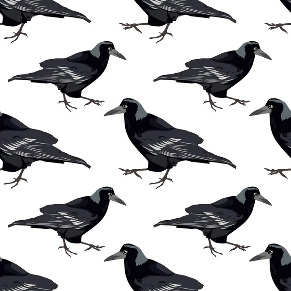 Cuervos Negros Sin Costuras Sobre Fondo Blanco — Archivo Imágenes Vectoriales