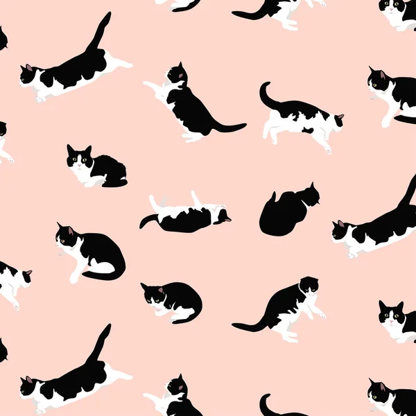 粉红背景的无缝猫图案 — 图库矢量图片#