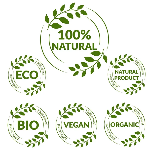 Étiquettes Aliments Biologiques Illustration Web Produit Biologique Naturel — Image vectorielle