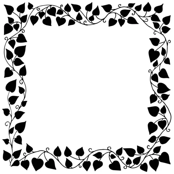 Rahmen Aus Schwarzen Blättern Auf Weißem Hintergrund — Stockvektor