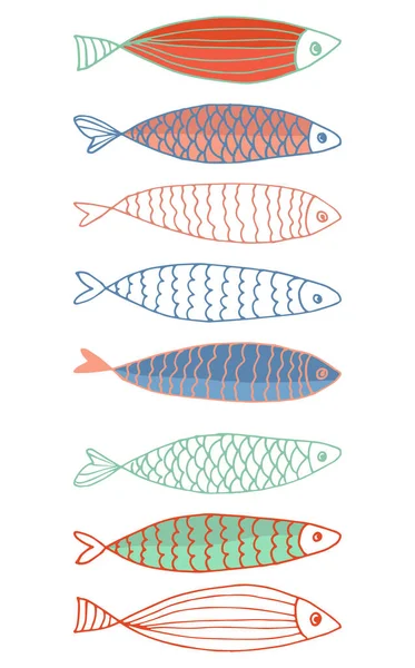 Fisch Ikonen Gesetzt Flache Farbgestaltung Illustration — Stockvektor
