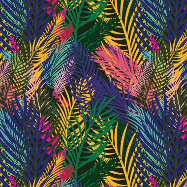 Renkli tropikal çiçek deseni. Şirin botanik soyut, modern, kusursuz desen. El çizimi eşsiz baskı.