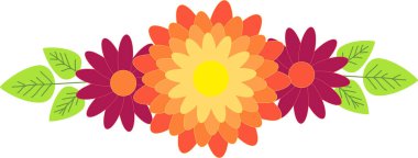 Yeşil yapraklı üç güzel çiçek. Kafa süsleme için. Vektör illüstrasyonu.