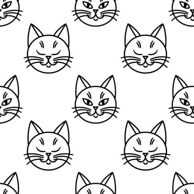 Beyaz bir arka planda kedi yüzleri deseni