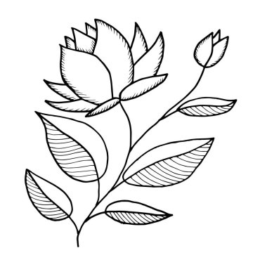 Siyah beyaz arkaplanı olan bir çiçek çizimi