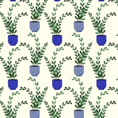 Beyaz arkaplandaki saksı bitkilerinin deseni