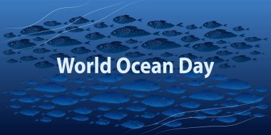 Dünya Okyanus Günü. Vektör çizimi. Balık sürüsü.