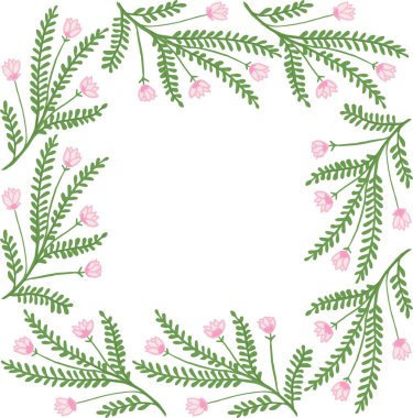 Çerçeve şeklinde yaprakları olan çiçek bitkisi. Kopyalama alanı şablonu 