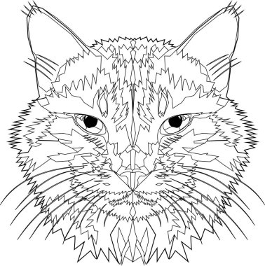 Sayfa kedi yüzünü boyuyorum. Komik hayvan boyama sayfası. Vektör illüstrasyonu.