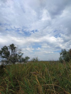 Bulutlu ve bulutlu güzel bir manzara.