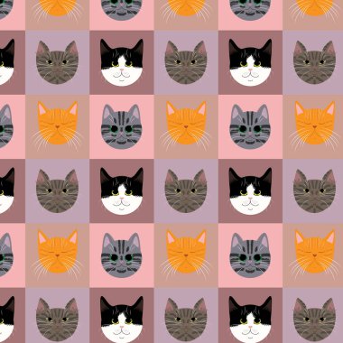 Farklı türlerin kedi yüzleri. Vektör çizimi. Yazdırma için.