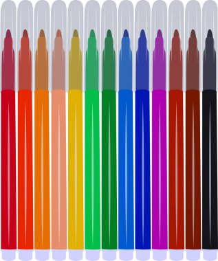 Beyaz arkaplanda izole edilmiş keçeli kalemler, illüstrasyon 