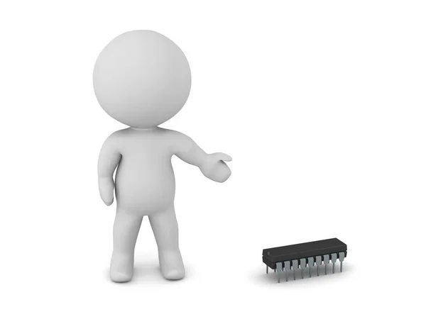 Een Man Met Een Kleine Microchip Geïsoleerd Witte Achtergrond — Stockfoto