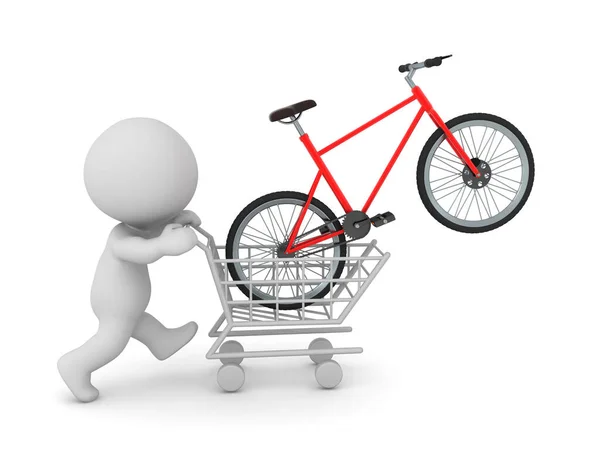 Charakter Kaufen Rotes Fahrrad Rendering Isoliert Auf Weiß — Stockfoto