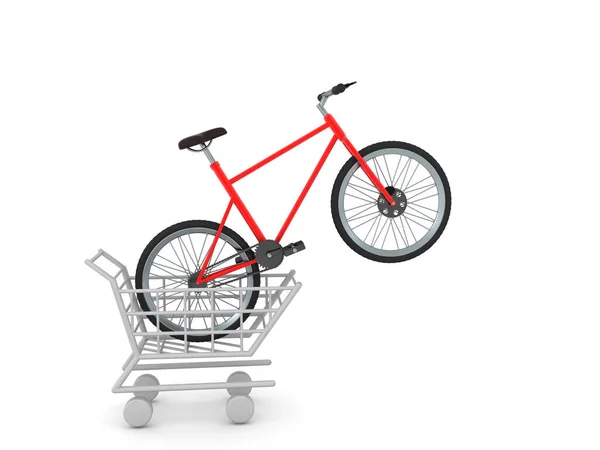 5374 3D自行车在购物车 在白色上隔离3D渲染 — 图库照片