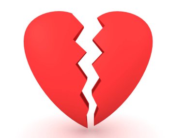 Üç boyutlu kırık kalp çizimi. 3B görüntüleme beyaz üzerine izole edildi