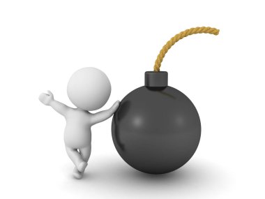 Çizgi film bombasına dayanan 3 boyutlu karakter. 3B görüntüleme beyaz üzerine izole edildi