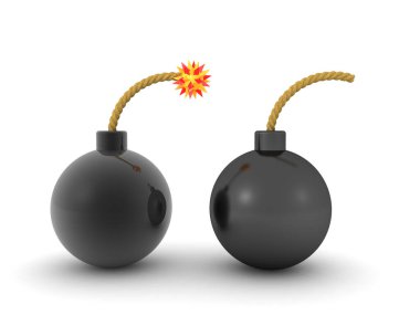 Üç boyutlu iki karikatür bombası. 3B görüntüleme beyaz üzerine izole edildi