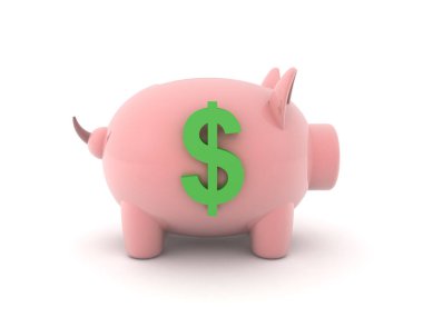 Domuzcuk kumbarasının 3D görüntüsü. 3B görüntüleme beyaz üzerine izole edildi