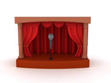 Sahne ve mikrofonun 3 boyutlu görüntüsü. 3B görüntüleme beyaz üzerine izole edildi