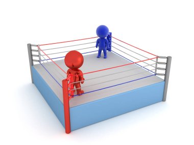 Ringde üç boyutlu kırmızı ve mavi avcı uçakları. 3B görüntüleme beyaz üzerine izole edildi