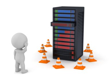 Bakım Altındaki Sunuculu 3D Karakter. Beyaz arkaplanda izole.