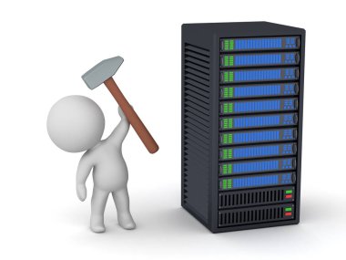 Sunucusu ve Çekici olan 3D Karakter. Beyaz arkaplanda izole.