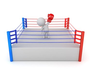 Ringde boks eldivenli üç boyutlu bir karakter. 3B görüntüleme beyaz üzerine izole edildi
