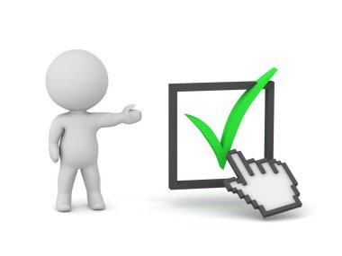 Yapılmış İşaretli 3D Karakter. Beyaz arkaplanda izole.