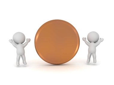 Bozuk paralı mutlu 3D karakterler. Beyaz arkaplanda izole.