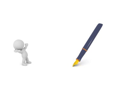 Bir dolmakalemli mutlu 3D karakterler. Beyaz arkaplanda izole.