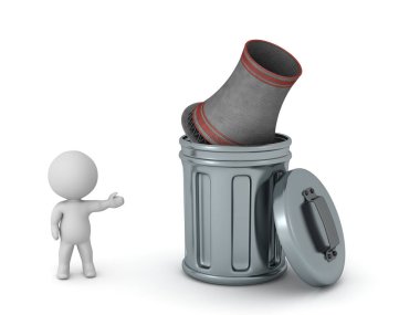 Çöp kutusuna enerji santrali atmak. Beyaz arkaplanda izole.