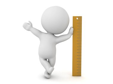 Cetvele dayanan üç boyutlu karakter. 3B görüntüleme beyaz üzerine izole edildi