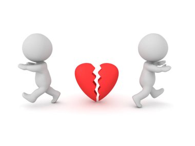 Üç boyutlu karakterler ilişkiden ayrılıyor. 3B görüntüleme beyaz üzerine izole edildi