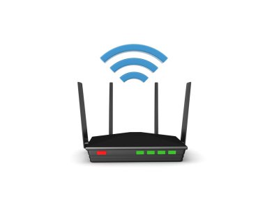 Wi-Fi sinyalli 3D yönlendirici. 3B görüntüleme beyaz üzerine izole edildi