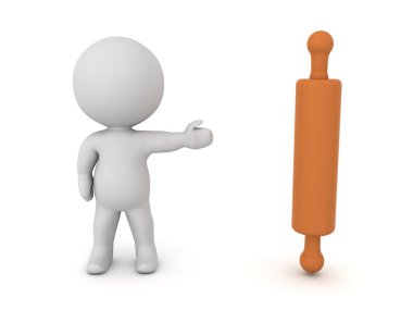 3D karakter merdaneyi gösteriyor. 3B görüntüleme beyaz üzerine izole edildi