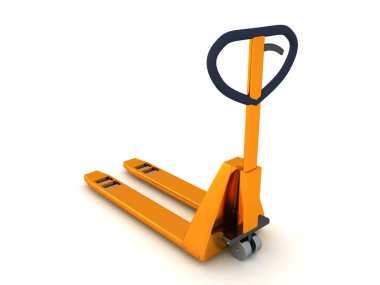 Parlak sarı bir palet krikosunun 3 boyutlu görüntüsü. 3B görüntüleme beyaz üzerine izole edildi