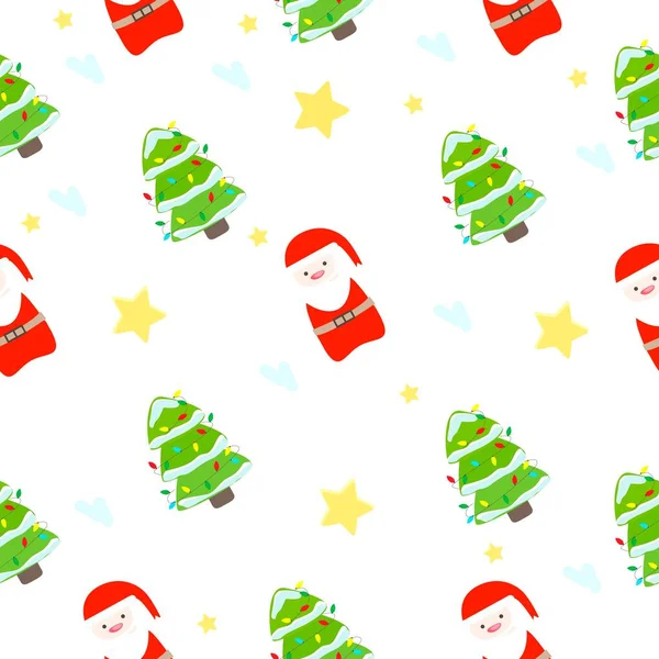Weihnachtsmuster Vector Cartoon Einfache Muster Illustrationen Von Weihnachtsmann Und Weihnachtsbaum — Stockvektor
