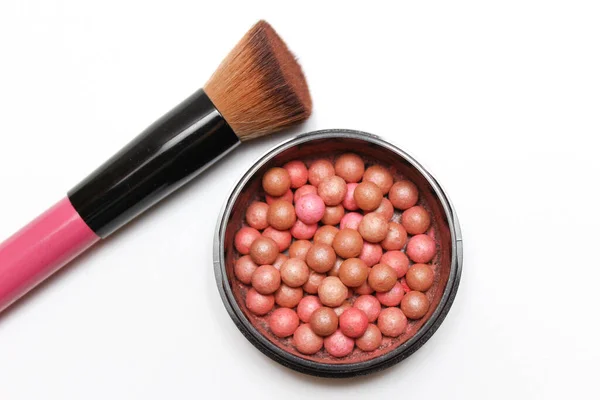 Cosmetics Blush Balls Blush Brush Natural Pile Crysmetica Isolated White — Stock Photo, Image
