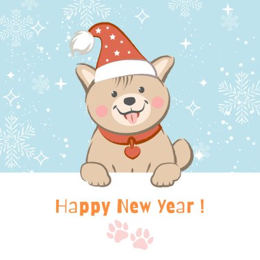 Şirin köpekli bir Noel kartı tasarımı. Hepsi ayrı ve grup halinde. Vektör.